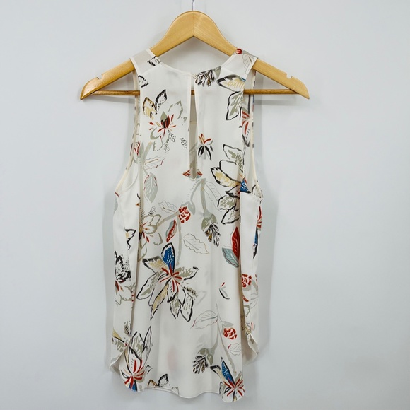 Aritzia Wilfred Cream Floral Print Sevres Silk Trim Sleeveless blouse Size Small - Picture 2 of 10
